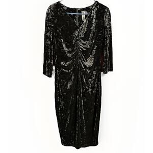 Julian Taylor Crushed Velvet Ruched Midi Dress Black Size 16 3/4 Sleeve